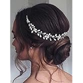 Asooll Bridal Pearl Headpieces Silver Crystal Hair Vine Rhinestone Wedding Hair Accessories for Women