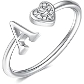 Valentines Day Gift Initial Rings for Teen Girls - S925 Heart Sterling Silver Rings for Teen Girls | 14K Gold/Rose Gold/Sterling Silver Plated Ring for Girls Kids Women Ring for Teenager Girls Gifts Adjustable, No Tarnish, Hypoallergenic