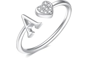 BRIJEWLIC Initial Rings for Teen Girls - Heart Sterling Silver Rings for Teen Girls Child Gifts jewelry for teens | 14K Gold/Rose Gold/Sterling Silver Plated Ring for Girls Kids Women Ring for Teenager Girls Gifts Adjustable-No tarnish, No reactions for sensitive skin Hypoallergenic