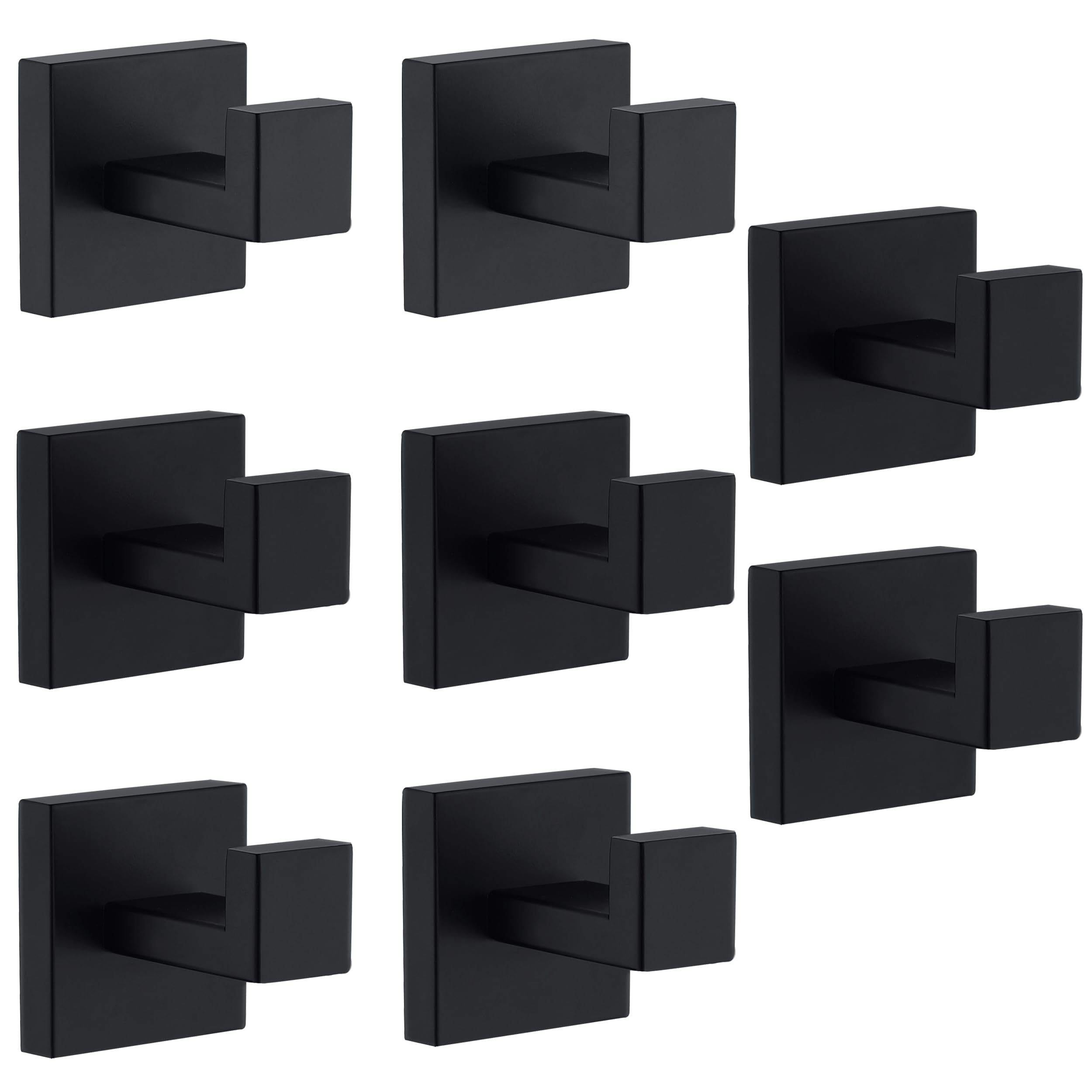 Towel Hooks For Bathrooms, Matte Black Towel Hook For Kitchen Bathroom, SUS304 Stainless Steel Coat Hook, Square Heavy Duty Holder Robe Hooks For Hanging Towels, Coats,Sponges,Wall Mount, 8 Pack Image