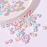 HERZWILD 1000Pcs Cube Alphabet Beads White Acrylic with Sorted Colored Square Letter Beads A-Z Multicolored Letter Craft Bead for Jewelry Making Bracelets Necklaces Key Chains