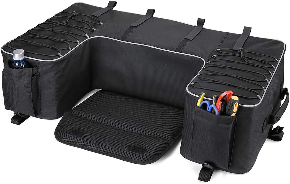 kemimoto Seat Bag for ATV Updated Water-resistant Storage Cargo Rear Gear Seat Bags w/Cushion Water Bottle Holder: Automotive