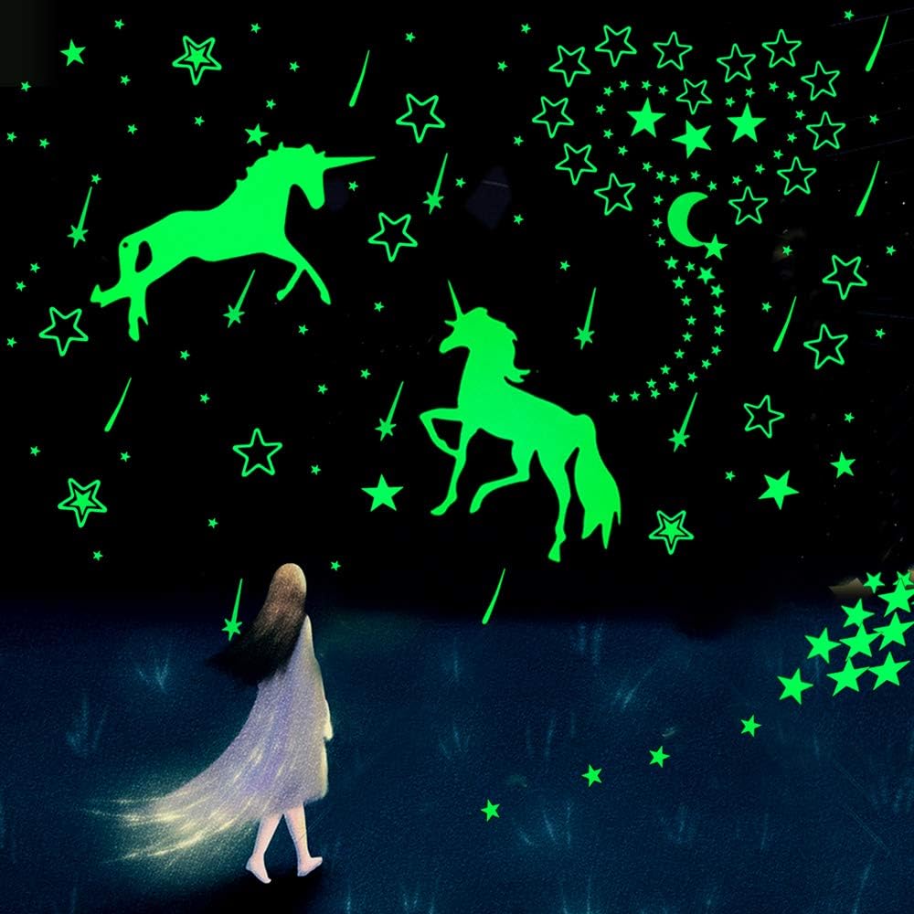 Glow in The Dark Unicorn Wall Decals, Star Ceiling Stickers