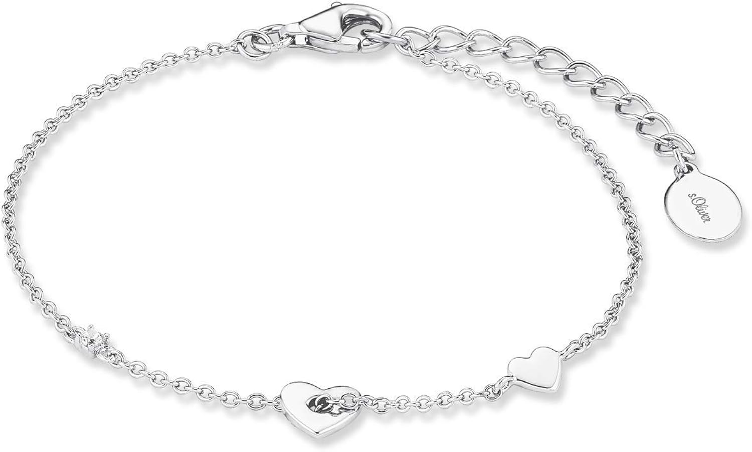 s.Oliver Bracelet Women Arm jewelry, with Zirconia synth., 16+3 cm, Silver, Heart, available in jewelry gift box, 2017226