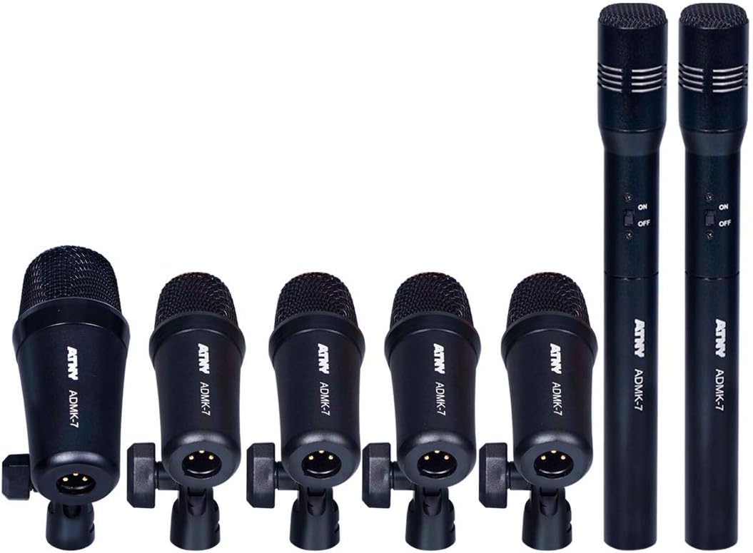 ATNY ADMK7 Supercardioid Dynamic Instrument Microphone - Pro 7-Piece Wired Dynamic Drum Mic Kit - Kick Bass, Tom - Snare & Cymbals Microphone Set (7-Piece Wired Dynamic Drum Mic Kit, Black): Home Audio & Theater
