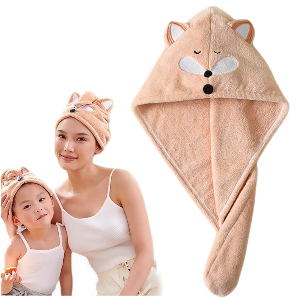 Cysocool Anti-Frizz Kids Hair Towel Absorbent Quick Drying Girls Hairs Turban Towel with Button Wet Hair Dryer Cap Ultra Soft Drying Towel Wrap Twist Hat for Curly, Long and all Hair-Type,S,Pink