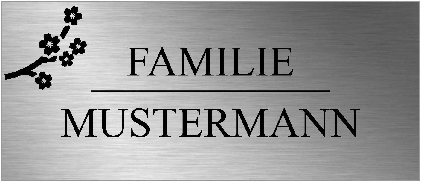 Edelstahl Türschild mit Namen | Klingelschild mit Gravur | Namensschild Briefkasten | Briefkastenschild | Hausschild - Schild selbst gestalten - Größe | Motiv | Schrift | selbstklebend | Bohrung