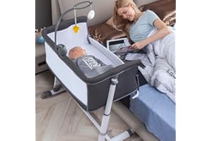 RONBEI Bassinet,Bassinet for Baby,Bedside Crib,Baby Bassinets Bedside Sleeper for Newborn Infant| Built-in Wheels, Dark Grey