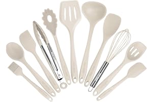 BESTZMWK Kitchen Utensil Set - 11 Cooking Utensils - Colorful Silicone Kitchen Utensils - Nonstick Cookware with Spatula Set - Colored Best Kitchen Tools Kitchen Gadgets (Khaki)