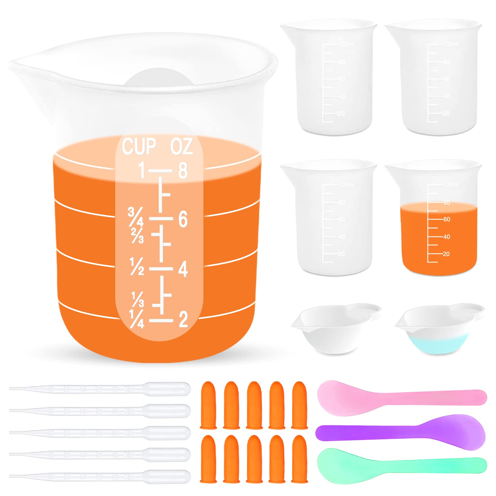 Photo 1 of Silicone Resin Measuring Cups Tool Kit, Non-Stick Silicone Cups for Epoxy Resin, Reusable 250&100ml Silicone Mixing Cups with Stir Sticks, Pipettes, Epoxy Resin Supplies, Molds, Jewelry Making
