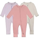 GUISBY Baby Pajamas with Mitten Cuffs - 3Pcs Girls Boys 2 Way Zipper Long Sleeve Rayon Sleepers
