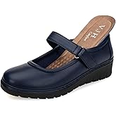 VJH confort Women s Mary Jane Flats, Breathable Comfort Round Toe Low Heel Slip-on Light Weight Walking Shoes