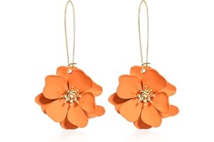 GUOXIAOMEI Bohemian Daisy Flower Matte Floral Long Petal Drop Dangle Earrings Layered Tiered for Women Chic Boho Wedding Jewelry