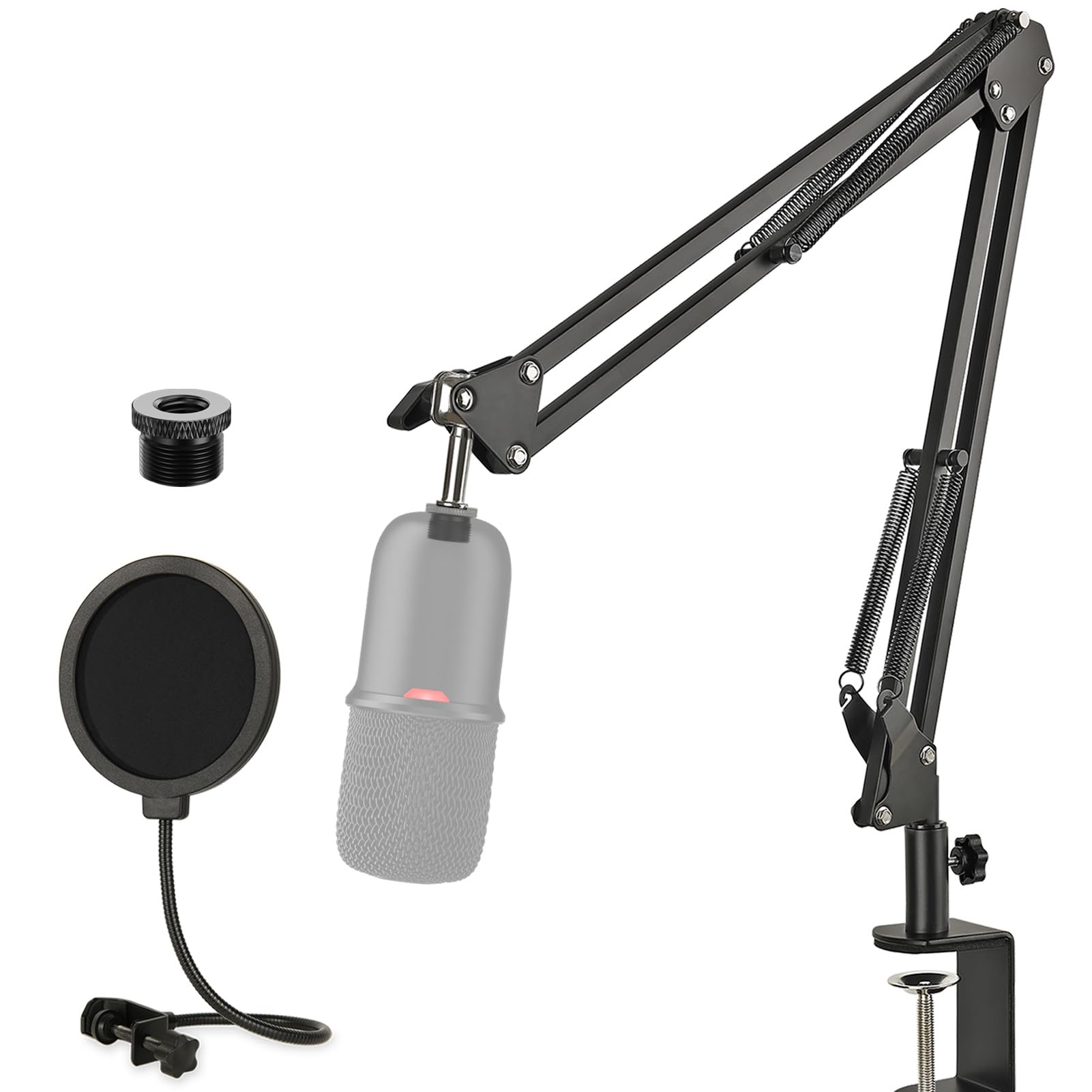 HyperX SoloCast Mic Boom Arm Stand with Pop Filter, Adjustable Microphone Stand with Upgraded Desk Table Mount Clamp for HyperX SoloCast Condenser Microphone by Rigych