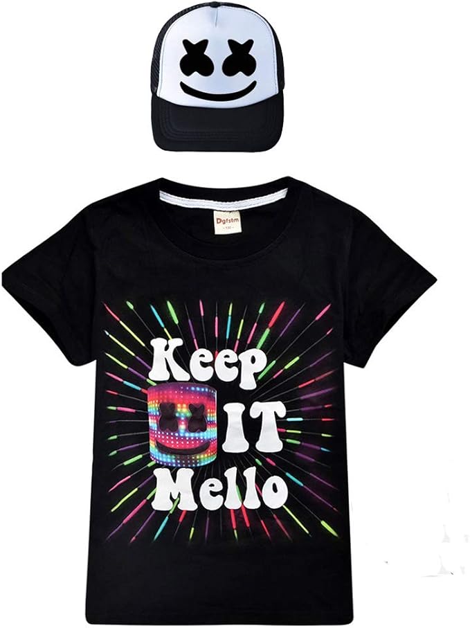 Thombase Camiseta Marshmello Keep It Mello Smiley para niños Camiseta de niños Top para niños Chicas con Gorra: Amazon.es: Ropa y accesorios