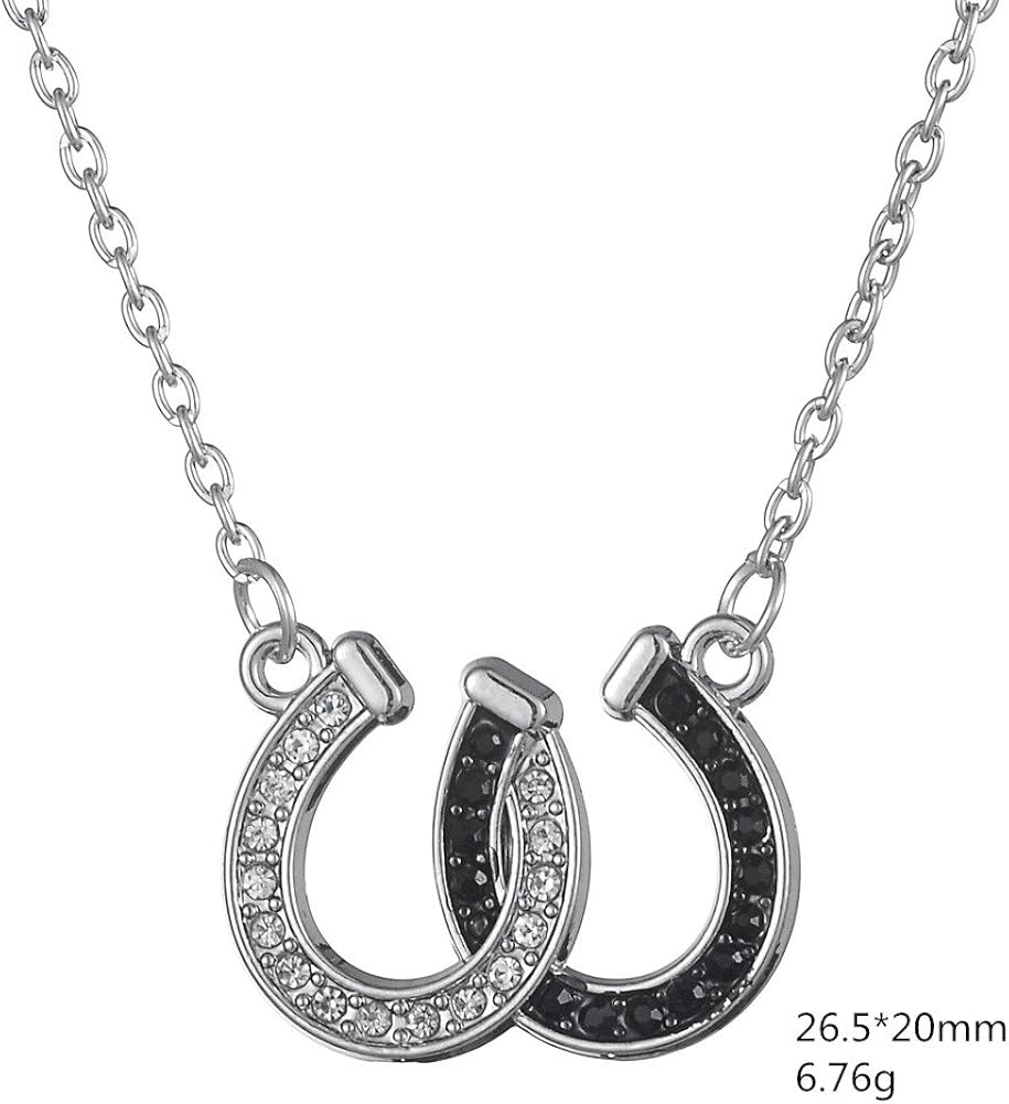 Lemegeton Lovely White and Black Double Horseshoe Pendant Necklace Crystal Crystal, White/Black Crystal, Einstellbar - Image 3