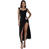 Zeflows Womens Cowl Neck High Slit Backless Bodycon Dresses Sleeveless Bow Tie Slim Fit Club Party Maxi Dresses