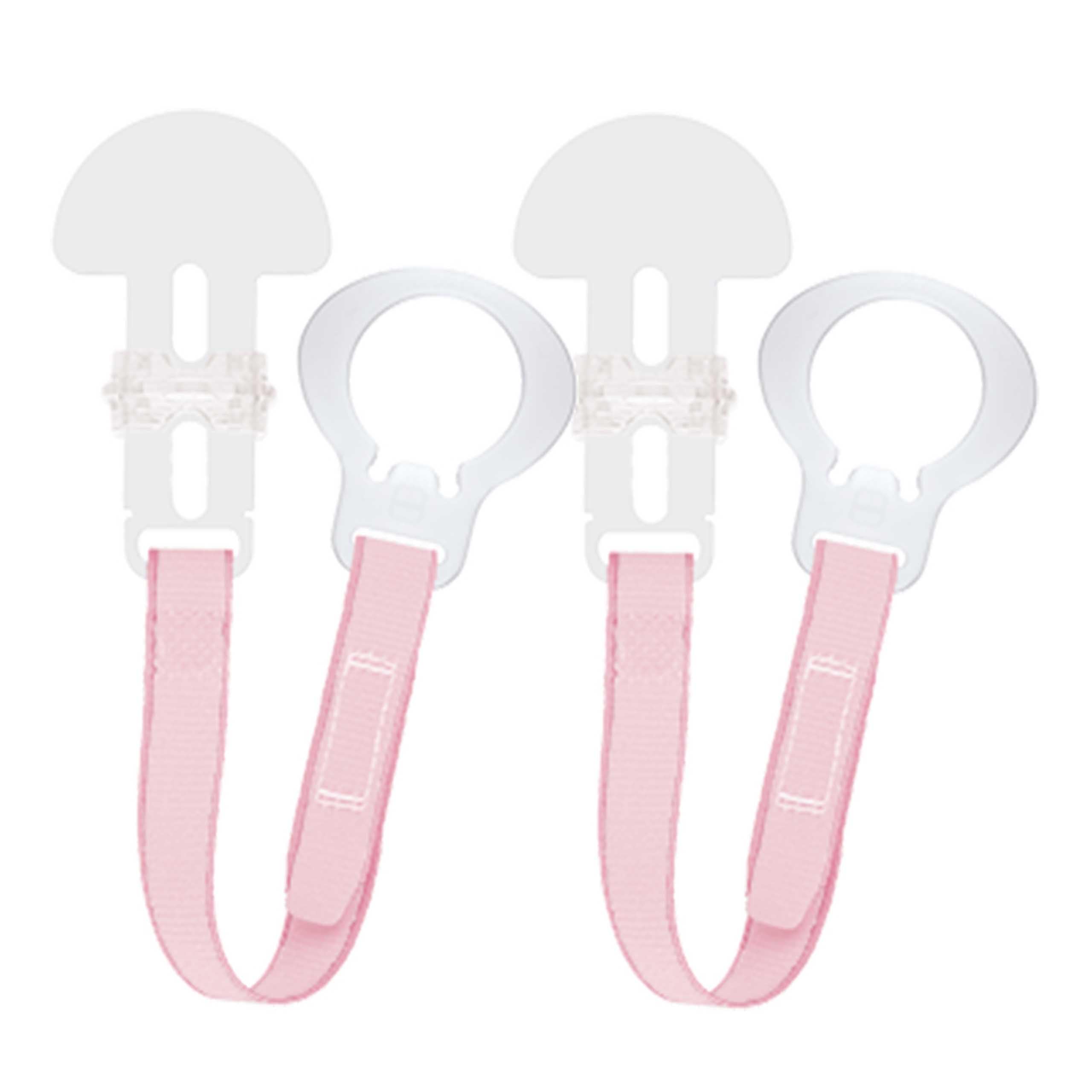 MAM Dummy Clip | 2 Pack | Baby Soother Clips Fit All MAM Soothers | Adjustable Length and Lightweight Design | Baby Accessories | Pink with Pink Strap | Dummies Not Included