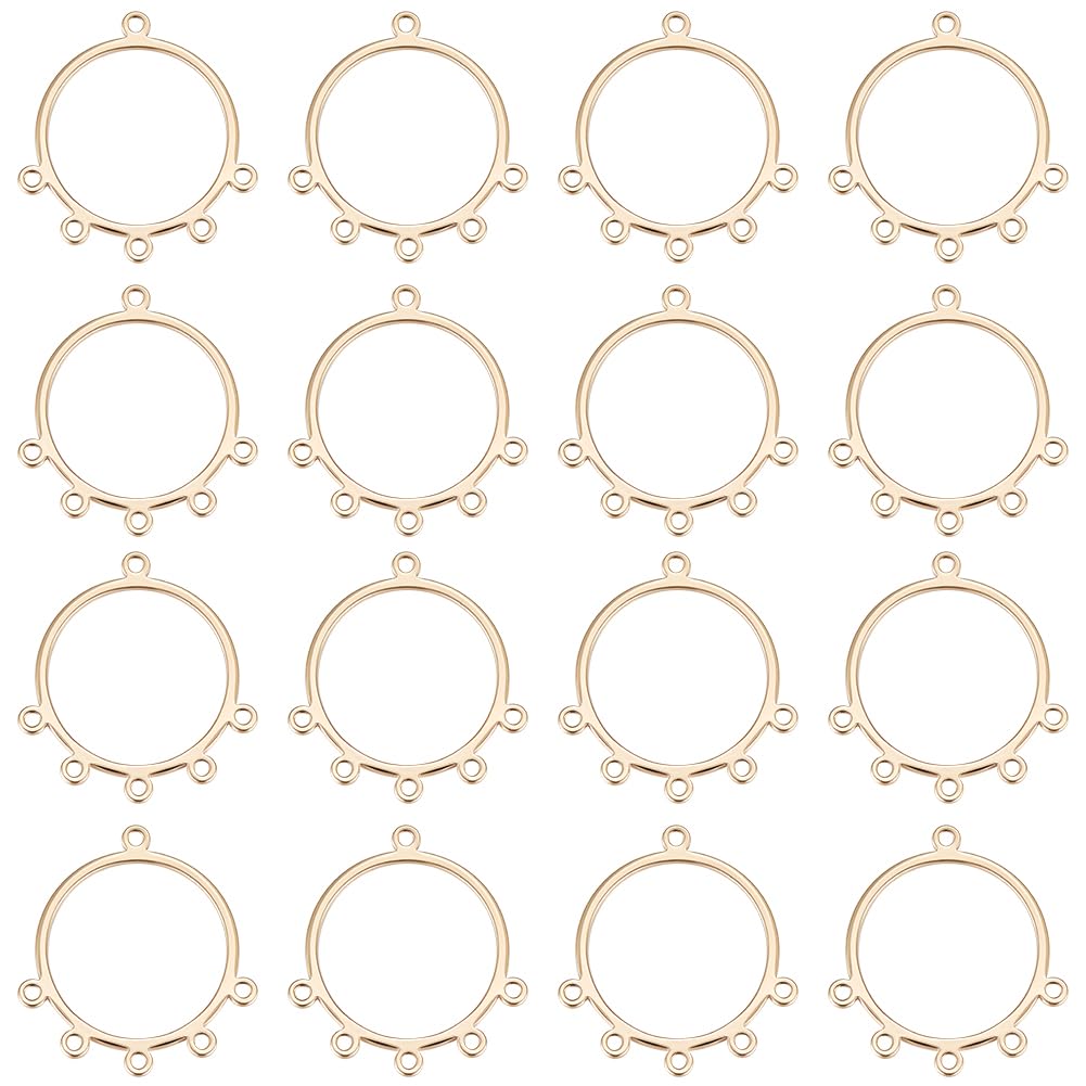 Beebeecraft 16Pcs Chandelier Connector Charm 18k Gold Plated Tibetan Circle Frame Multihole Pendant Charm Links for for Earring Jewelry Making Hole 1.2mm