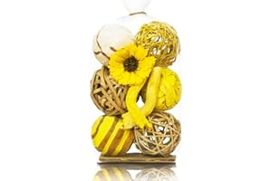 YOKUJITU Decorative Balls for Bowls, 3.5 Inch Set of 6, Vase Fillers for Centerpieces, Bowl Fillers for Home Decor, Wicker Rattan Ball Natural Decorative Spheres Orbs Decor for Party Wedding(Yellow)