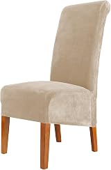 CMAKER Velvet Dining Chair Slipcovers Stretch Large Beige Set of 6
