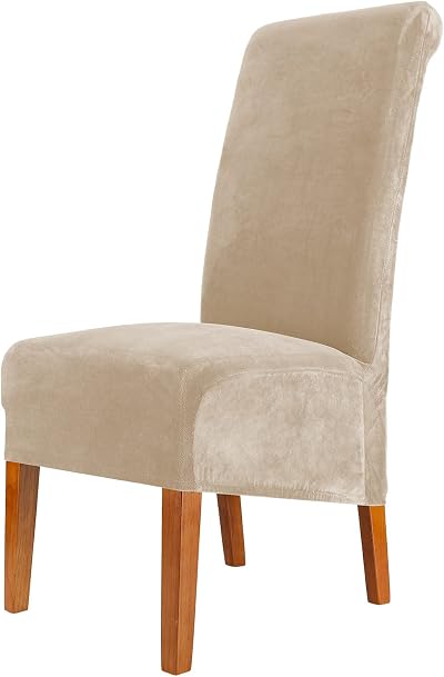 CMAKER Velvet Dining Chair Slipcovers Stretch Large Beige Set of 6