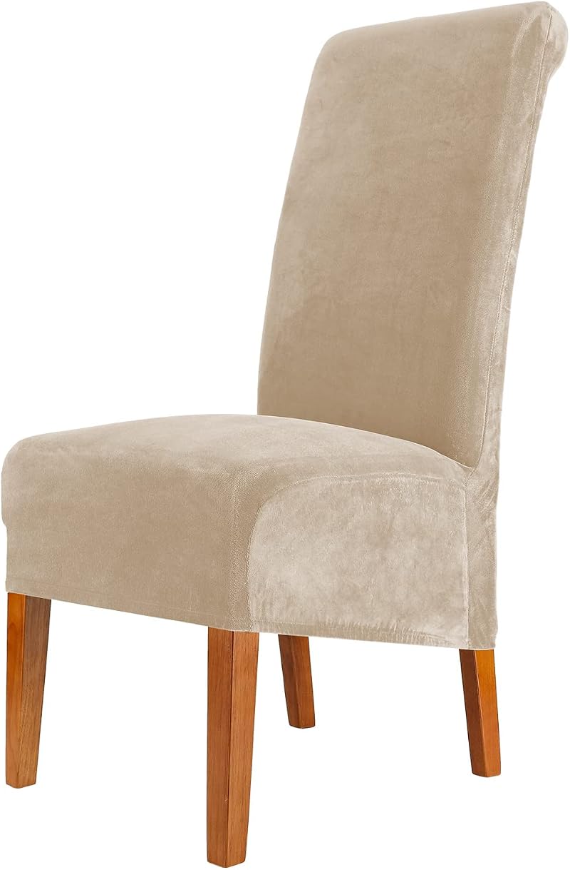 CMAKER Velvet Dining Chair Slipcovers Stretch Large Beige Set of 6