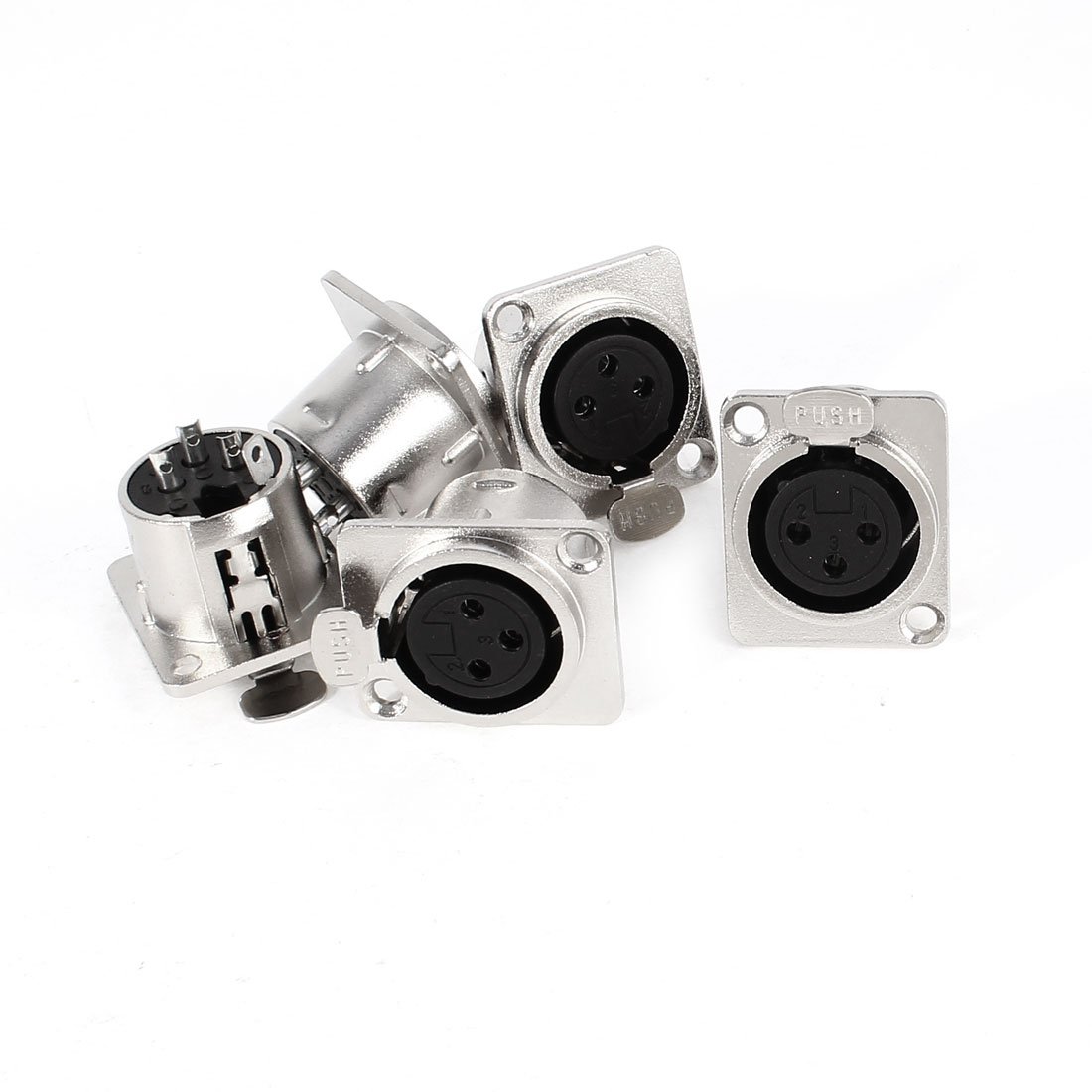 sourcing map Audio XLR 3 Pin Female Chassis Panel Mount Socket Connector 5 Pcs Silver Tone