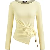 CIDER Women's Long Sleeve Top Tie Detail Casual Ribbed Shirt