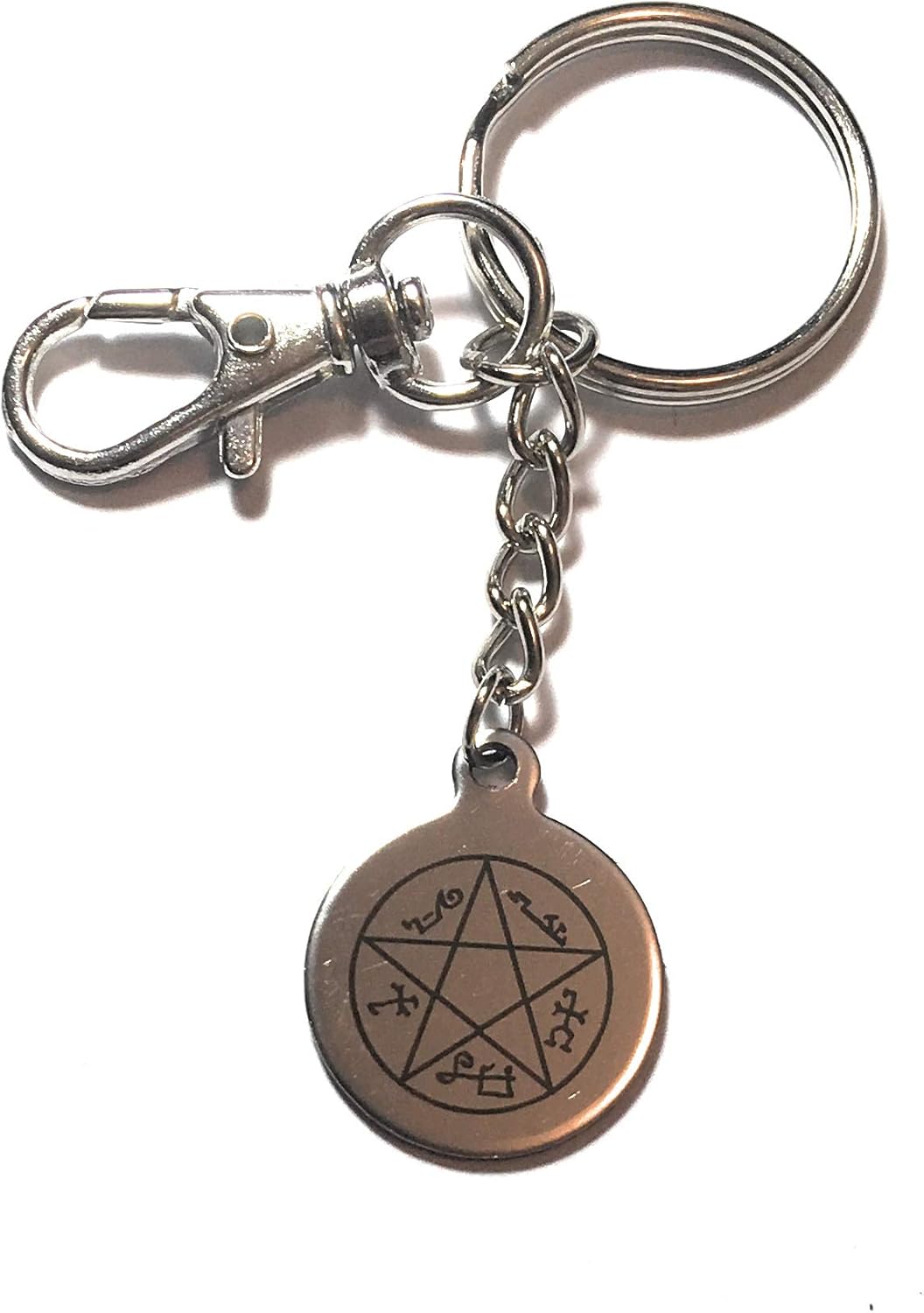 FizzyButton Gifts Pentagram Pentacle keyring key ring with stainless steel charm and silver tone keychain in turquoise gift box