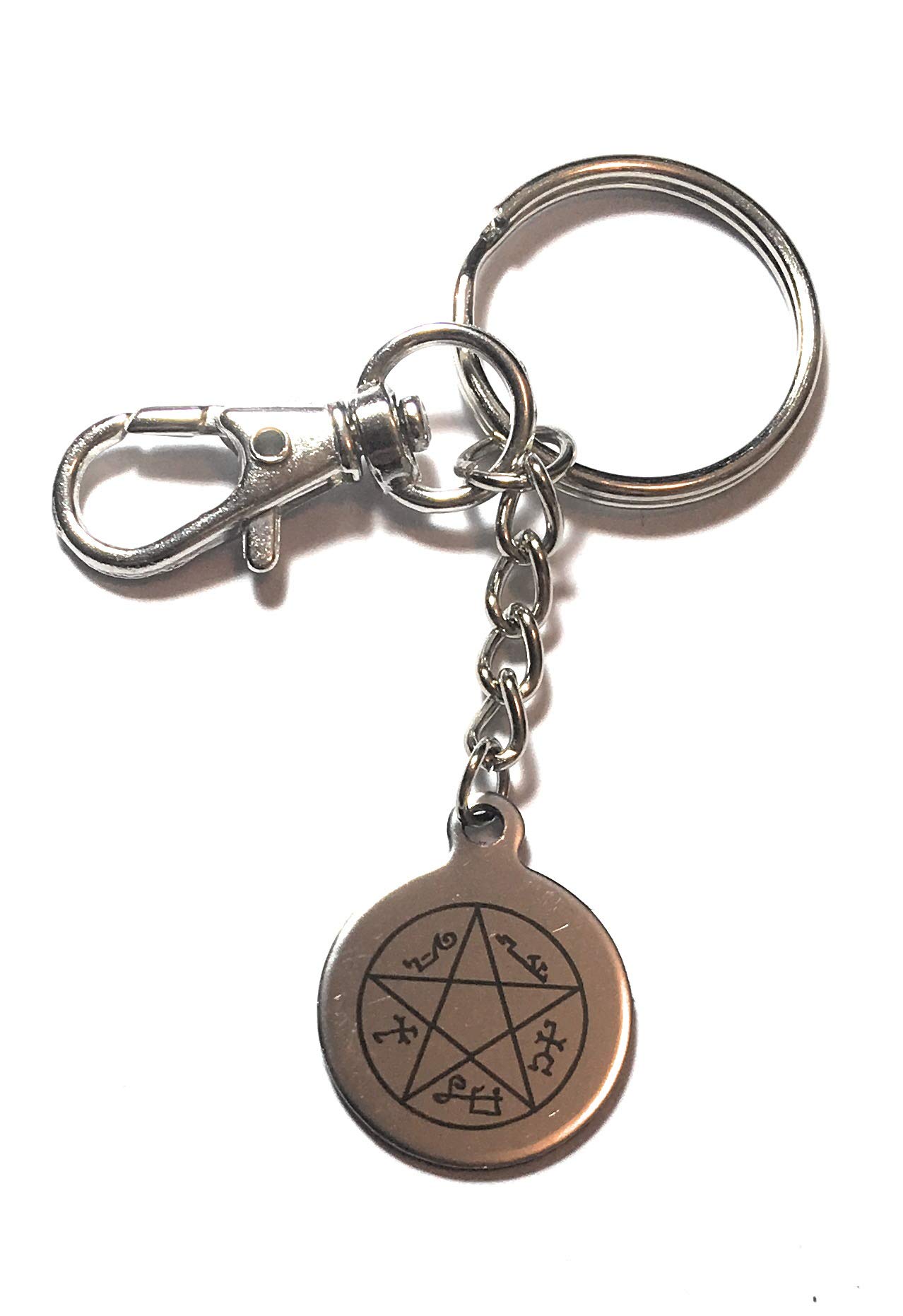 FizzyButton Gifts Pentagram Pentacle keyring key ring with stainless steel charm and silver tone keychain in turquoise gift box