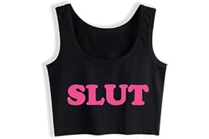 GWDQONE Funny Crop Top Slut Woman Sleeveless Printed Top Fashion Yoga Vest
