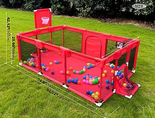Gaorui Large Kids Baby Ball Pit - Portable Indoor Outdoor Baby Playpen Toddlers Children Safety Play Yard Fun Activities Popular Toys (Not Includes Balls) (Red)