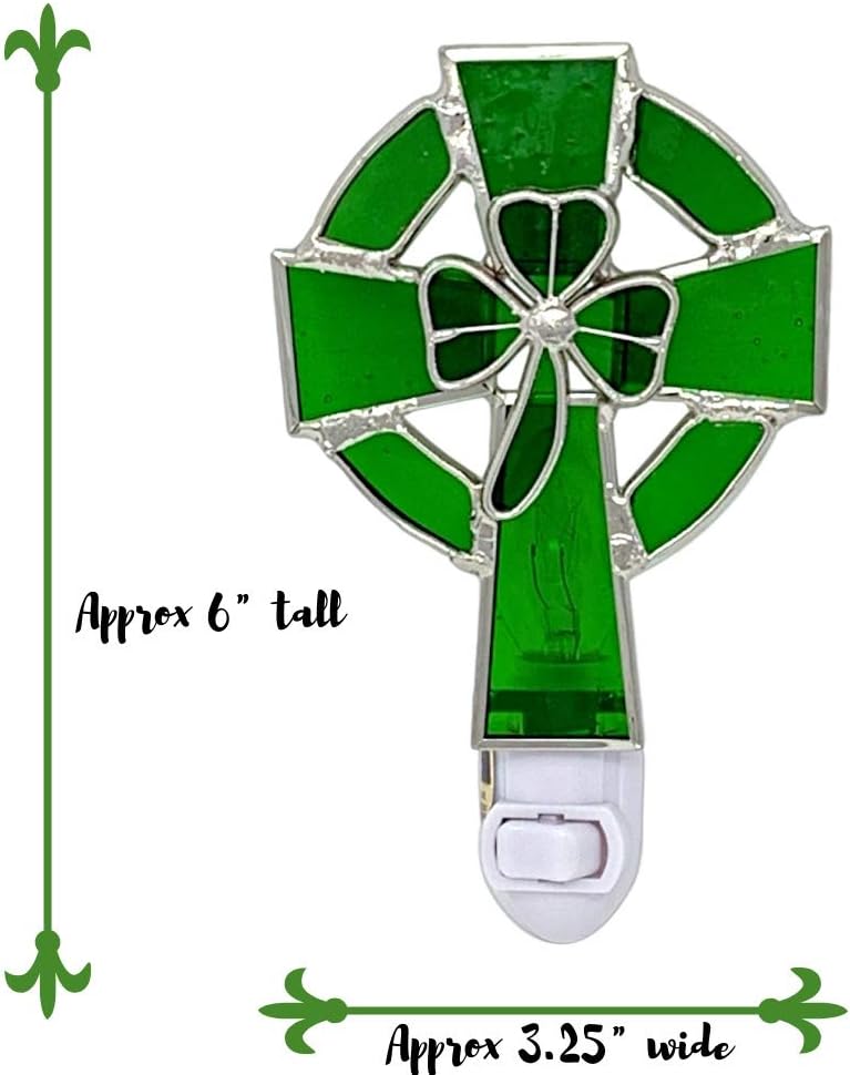 Irish Night Light Celtic Cross and Shamrock Stained Glass NEAT Lighting