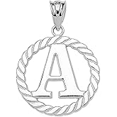 Claddagh Gold Fine 925 Sterling Silver Personalized Initial A-Z Roped Circle Charm Pendant
