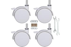 YEWEKE 2" Stem Casters Replacement Casters Threaded Swivel Furniture Caster Wheels with Brakes 100Lbs (M8-1.25x15mm-White)