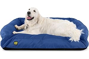 K9 Ballistics Tough Bolster Nesting Pillow Large Sofa Dog Bed with Removable Washable Cover - Durable, Water Resistant with Nonskid Bottom 40"x34", Blue Quartz
