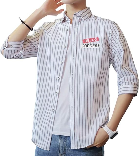 Amazon Sukinana シャツ メンズ 七分袖 綿 オシャレ ストライプ カジュアル ビジネス メンズ 服 春 夏 秋 シャツ 通販
