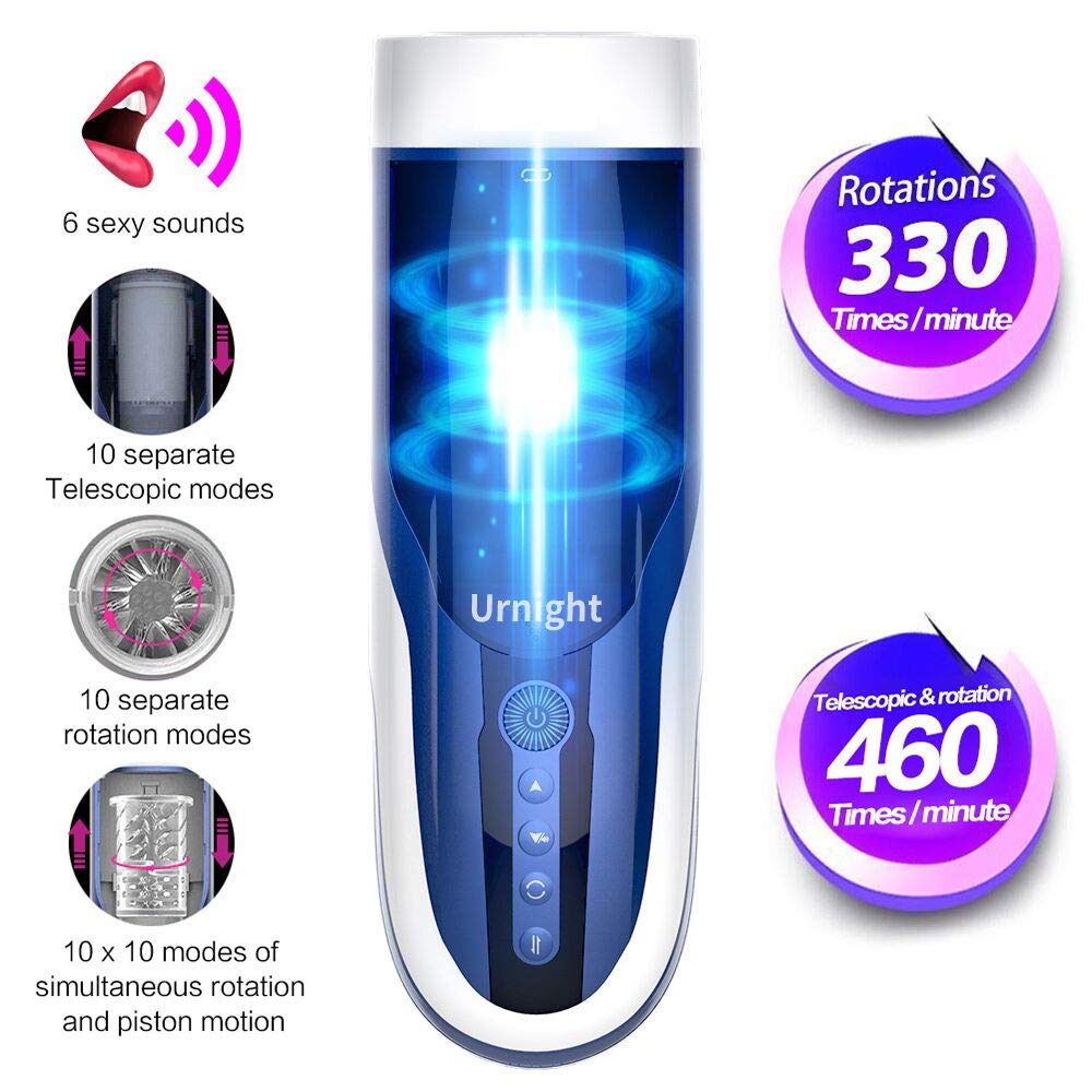 Urnight Masturbatore Uomo Automatico - Sex Toy - Blowjob Simulator - Simulatore di Sesso Orale - Giocattolo Erotico Realistico - Masturbatore a Forma di Vagina - con 10 frequenze 10 velocità