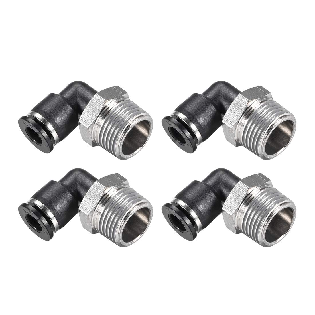 sourcing map Push to Connect Tube Fitting Male Elbow 6mm Tube OD X 3/8 NPT Thread Pneumatic Air Push Fit Lock Fitting 4pcs