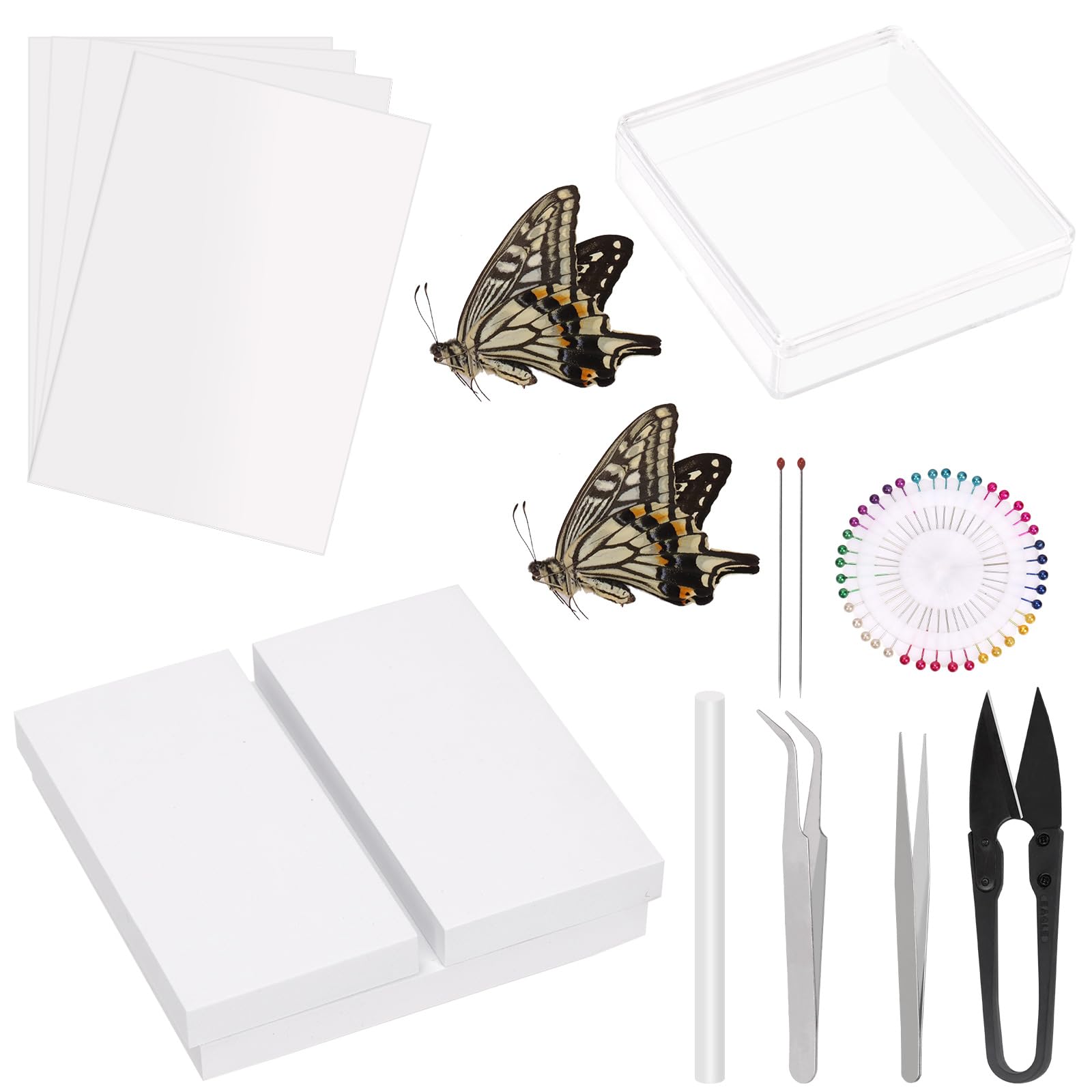 Rustark 15 Pcs Insect Sample Tool Set, Insect Pens, Notice Board, Wing, Pressed Paper, Tweezers, Scissors, Entomology Necessity Insect Specimen Tools Kit