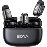 BOYA mini 2 Wireless Lavalier Microphone for iPhone 15/16/17 &amp; Android | AI Noise Cancellation, App Control, 30H Battery Life with Charging Case for Vlogging Interviews and Content Creation
