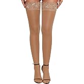 RSLOVE Women's Lace Top Thigh High Sheer Stockings Antiskid Silicone Ultra Shimmery Pantyhose