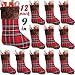 Partybus Mini Christmas Stockings 9 Inch 12 Pack, Small Rustic Plaid Xmas Decorations with Faux Fur Cuff, Bulk Gift Card Holders Treat Bags for Family Dog Cat