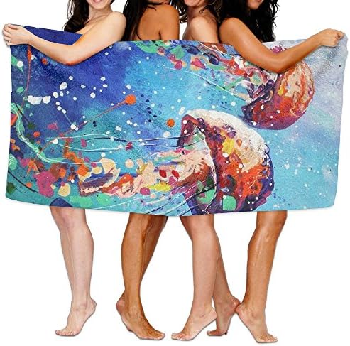 Jcqz Towel 31.50in X 51.18in Family Big Bath Towel Beach Blanket Beach Towels Colorful Jellyfish Painting Art Sea Blue Print Bath Linen Super Absorbent Body Wrap Pool Towel