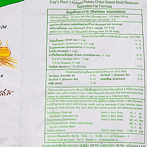 LAYS Potato Chips, Crispy Potato Chips, 75g X 2 Packs (Sweet Basil