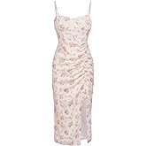 SHENHE Girl's Floral Split Thigh Ruched Spaghetti Strap Summer Cute Long Cami Dress