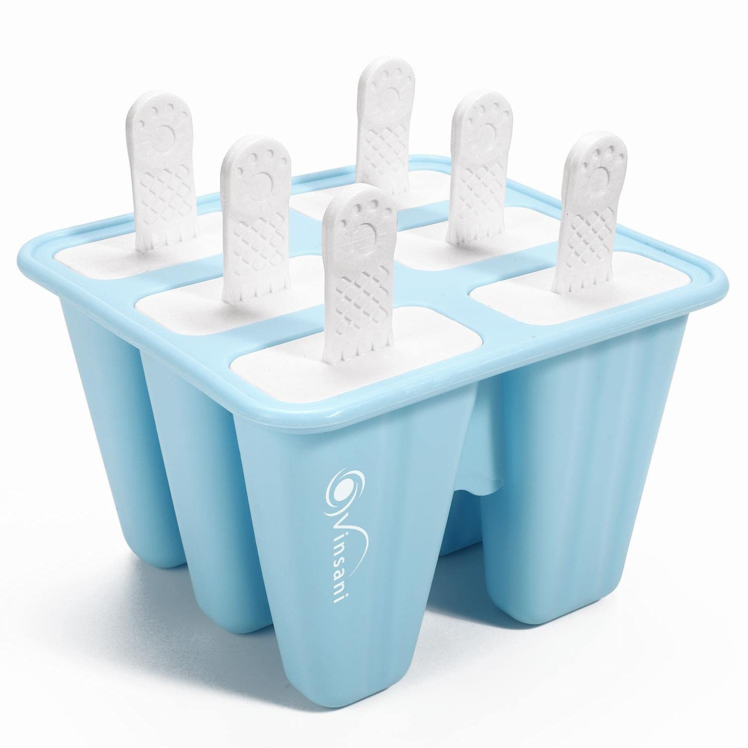 Vinsani Silicone Ice Lolly Mould 6 Cavity – Reusable Popsicle & Ice Cream Maker with Easy Release, BPA Free & FDA Approved, Non-Spill Lid, DIY Frozen Treat Mold for Kids & Adults | Blue