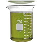 Corning Pyrex 1000-1L, 1000ml Glass Beaker with Corning Pyrex 9985-125, 125mm Watch Glass, Low Form Griffin, Double Scale (Single)