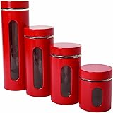 Anchor Hocking Palladian Glass and Stainless Steel Canister Set with Airtight Lids, Cherry, 4-Piece Set